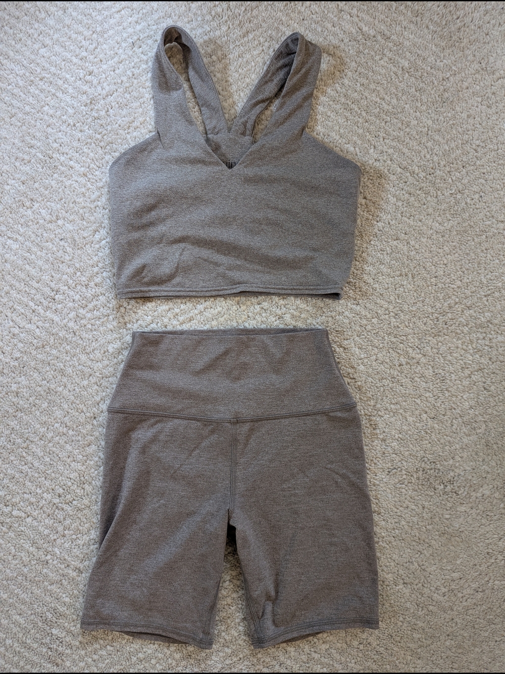 Quince Taupe Two-Piece Active Set - Cropped Tank & High-Waist Shorts